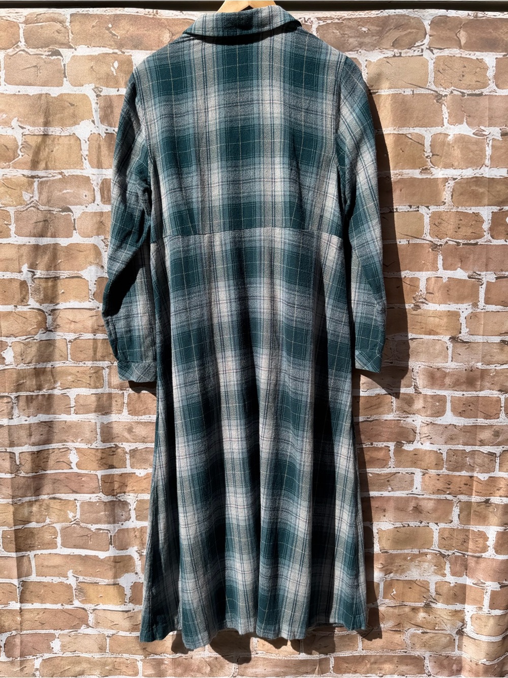 J. Jill M Teal Cream Fall Plaid Button-Front Midi shirt Dress - Picture 4 of 6